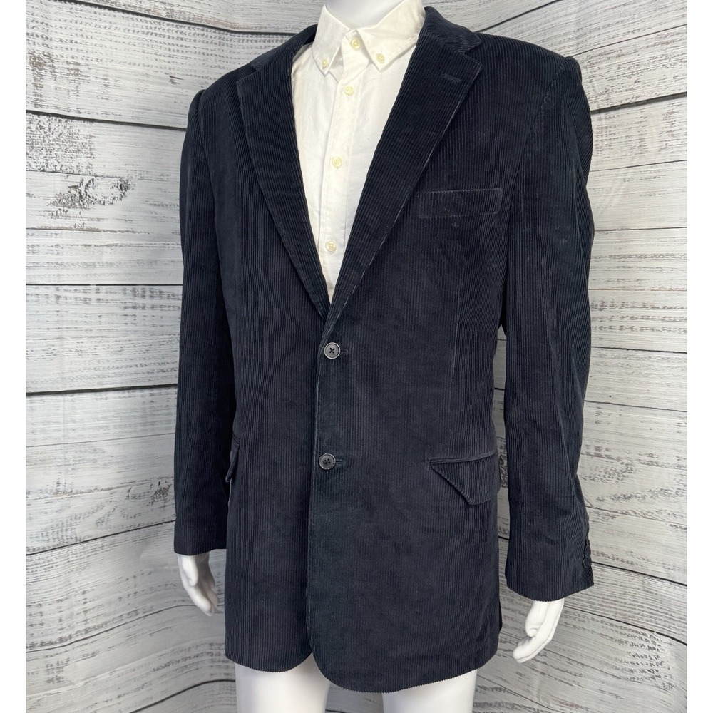 Meeting Street‎ 100% Cotton Corduroy Blazer Navy Blue Size 44L Two-Button Jacket